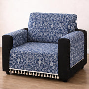 IKATRA Series Quilted Printed Sofa Cover for Indian Sofa Set with Side Pocket (Blue Bohemian)