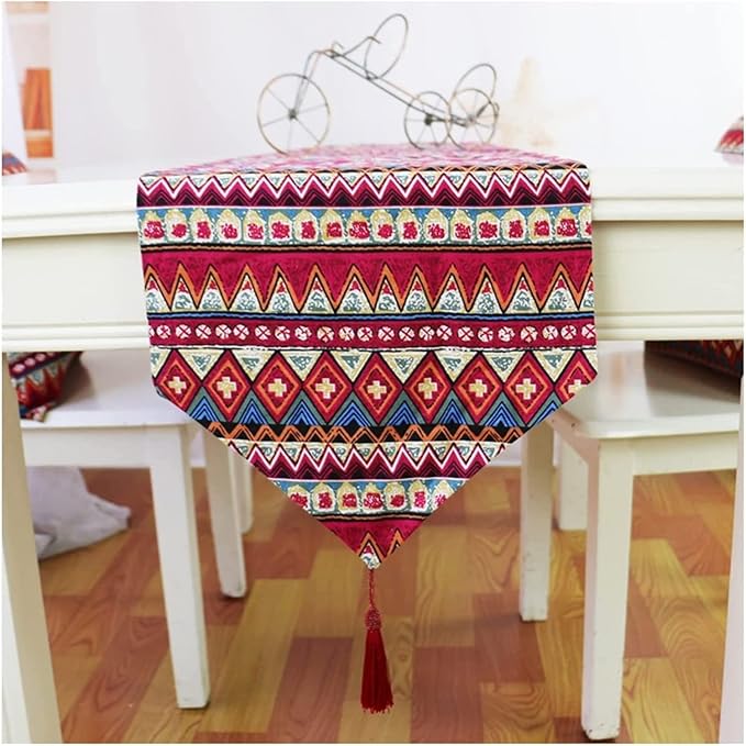 Table Runner, Ethnic Indian Style (1 Runner 30x160cm, 6 Placemat Red Tribal)