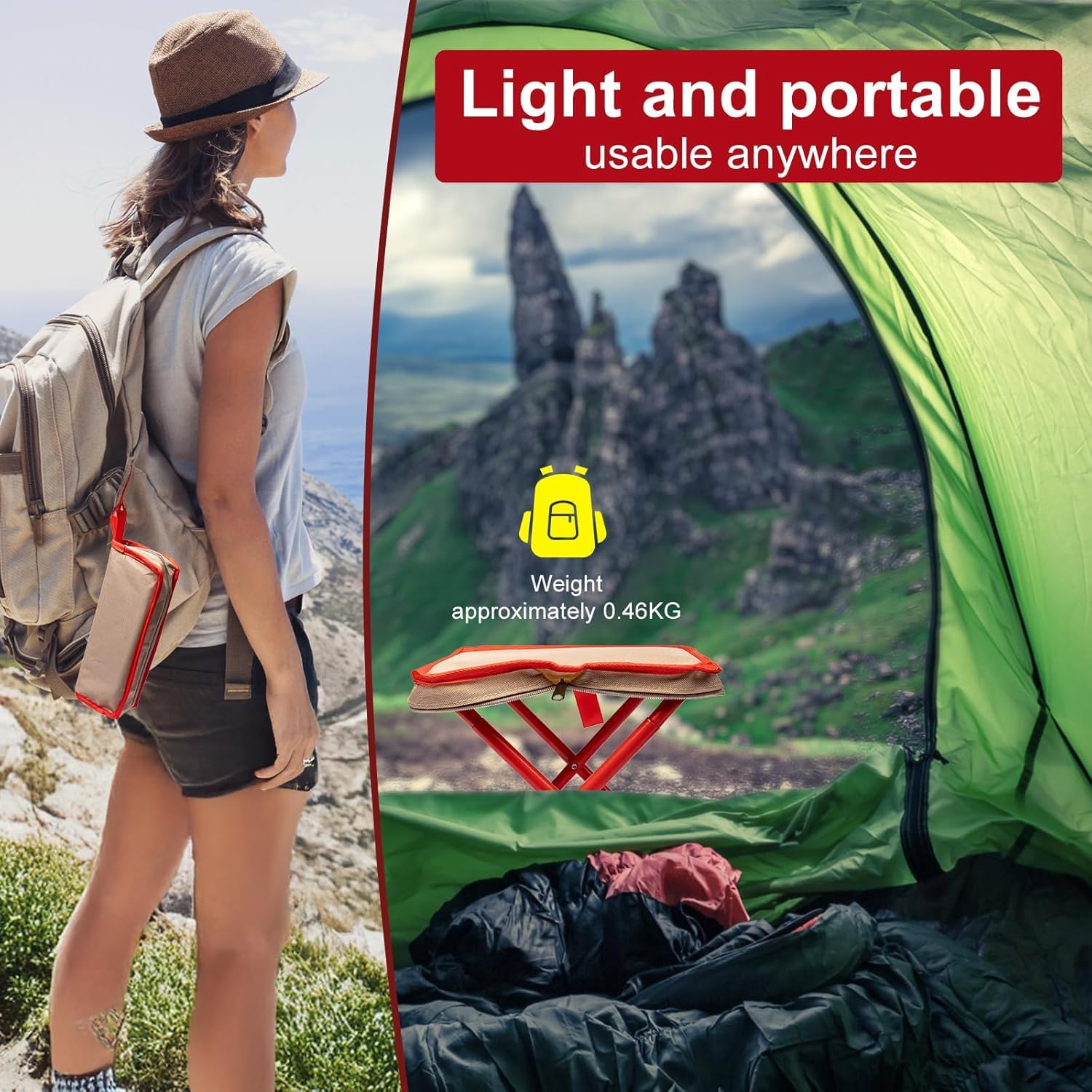 Lightweight Folding Camping Stool with Carry Bag – 10" Portable Outdoor Seat"