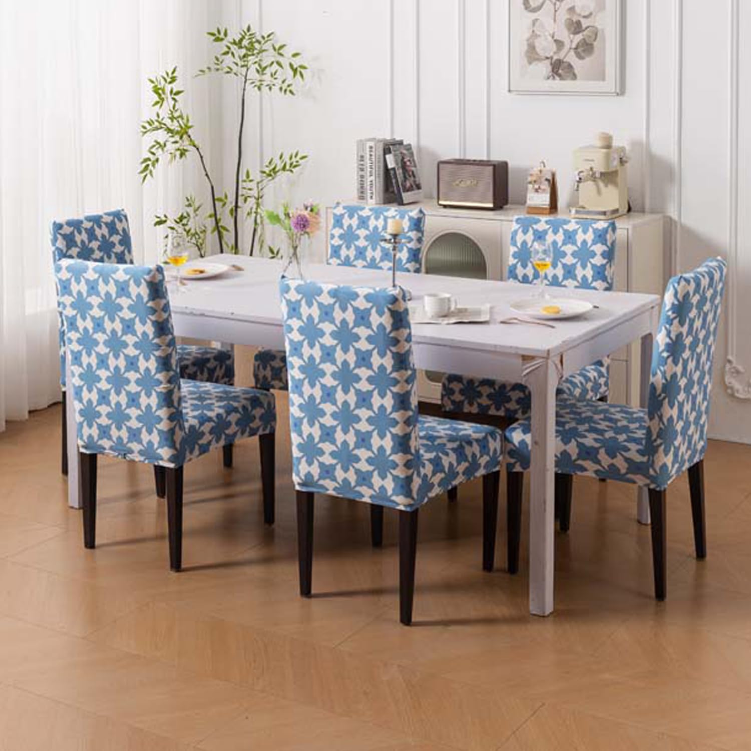 Elastic Chair Cover Stretch Removable Washable (Indigo Motif)