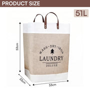 Large Laundry Basket Bag, Drawstring Storage - Beige/White