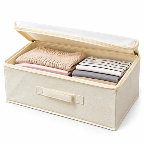 Linen Storage Box with Zipper - Off-White