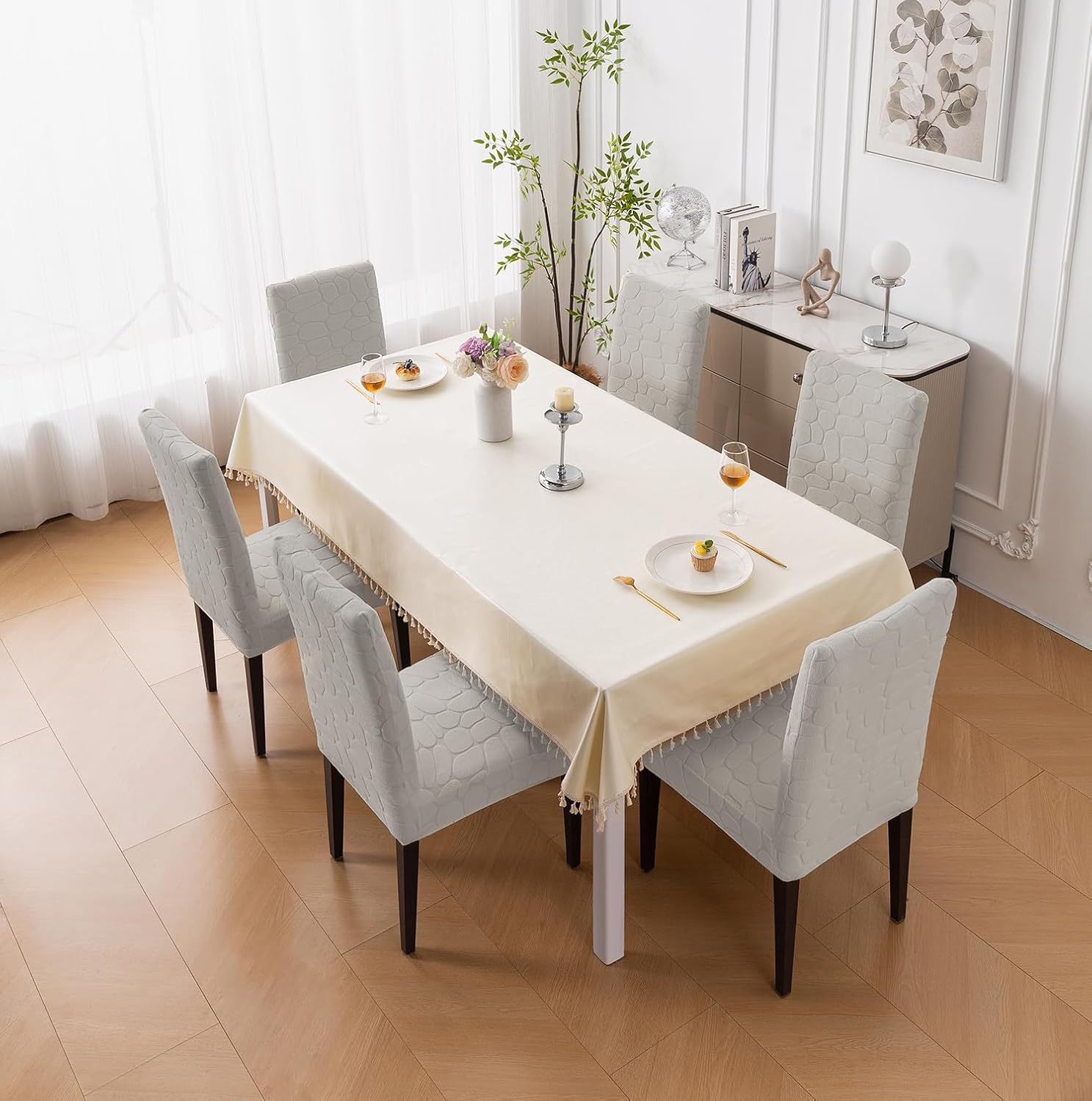 Premium Stretch Dining Chair Covers – 220 GSM Thick Jacquard Fabric- Grey