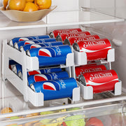 1 Pc Soda Can Organizer – Holds 9 Cans, Compact 5.3" Fridge Dispenser with Metal Rods (White)