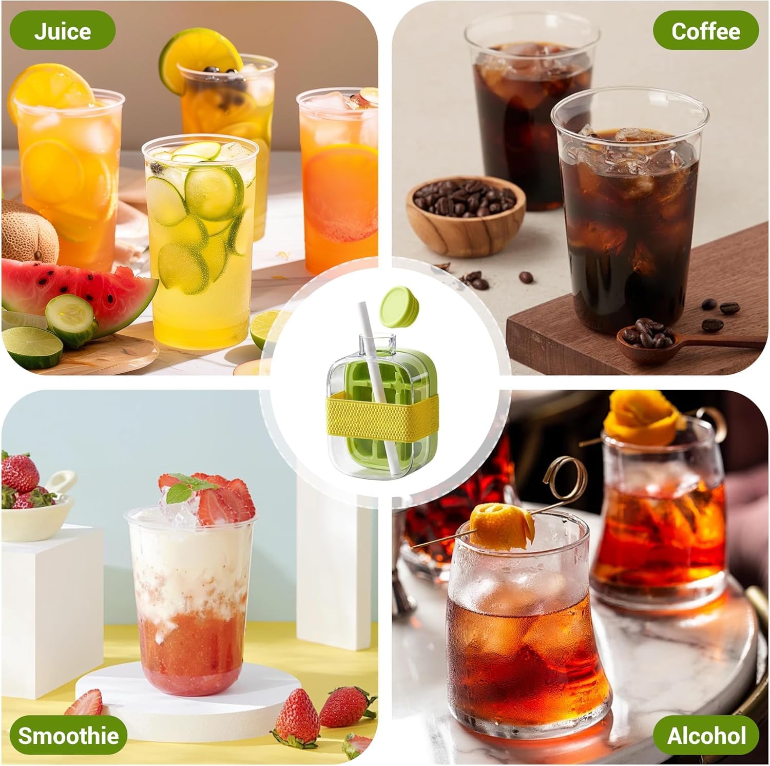 2-in-1 Ice Cube Bottle with Ice Maker Tray & Water Bottle with Lid (500ml )