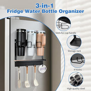 Magnetic Tumbler Organizer for 40 oz Water Bottle Holder with 4 Hooks (Black)