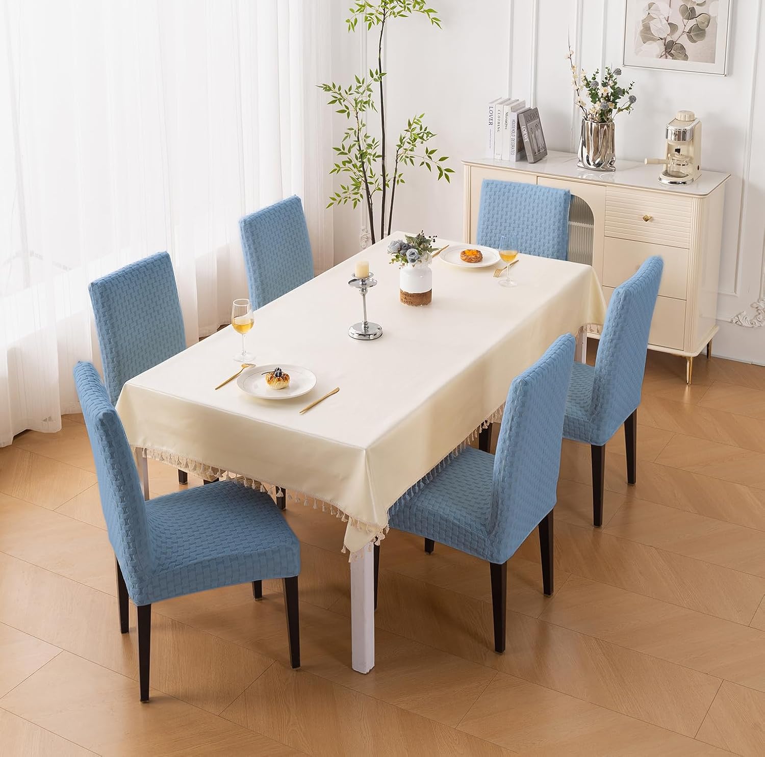 Stylish Jacquard Dining Chair Cover – 220 GSM (Light Blue)