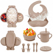 9 Pcs Silicone Feeding Set for Babies | Airplane Divided Plate