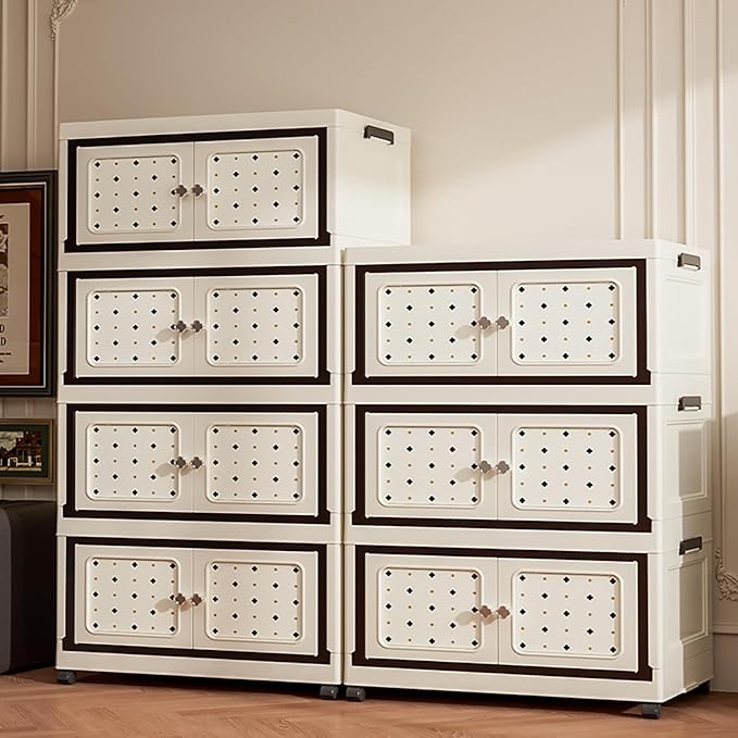 Multifunctional Folding Storage Box Cabinet with Doors and Wheels (65cm)