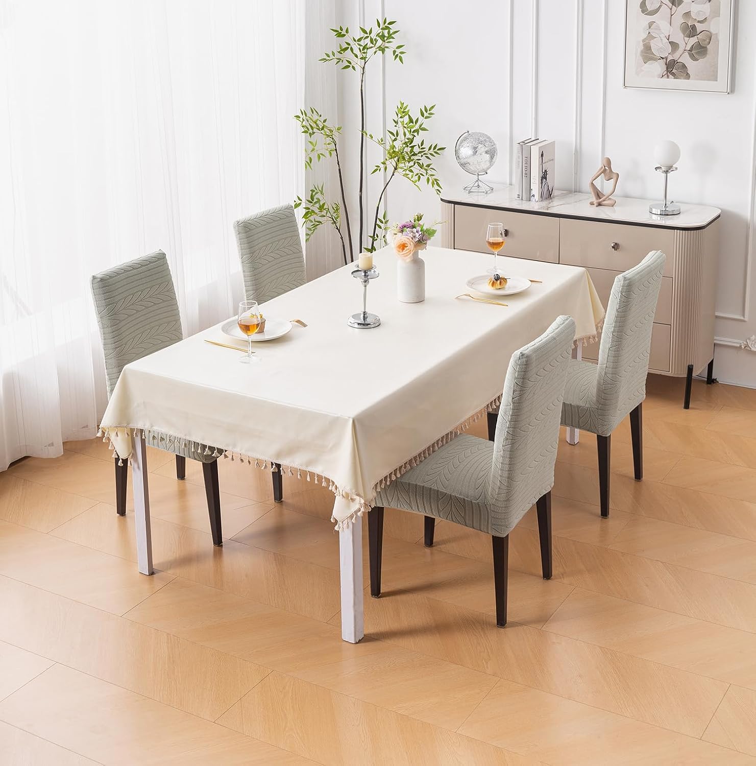 Flexible Stretch Dining Chair Cover 220 GSM Jacquard Fabric Universal Fit (Grey)