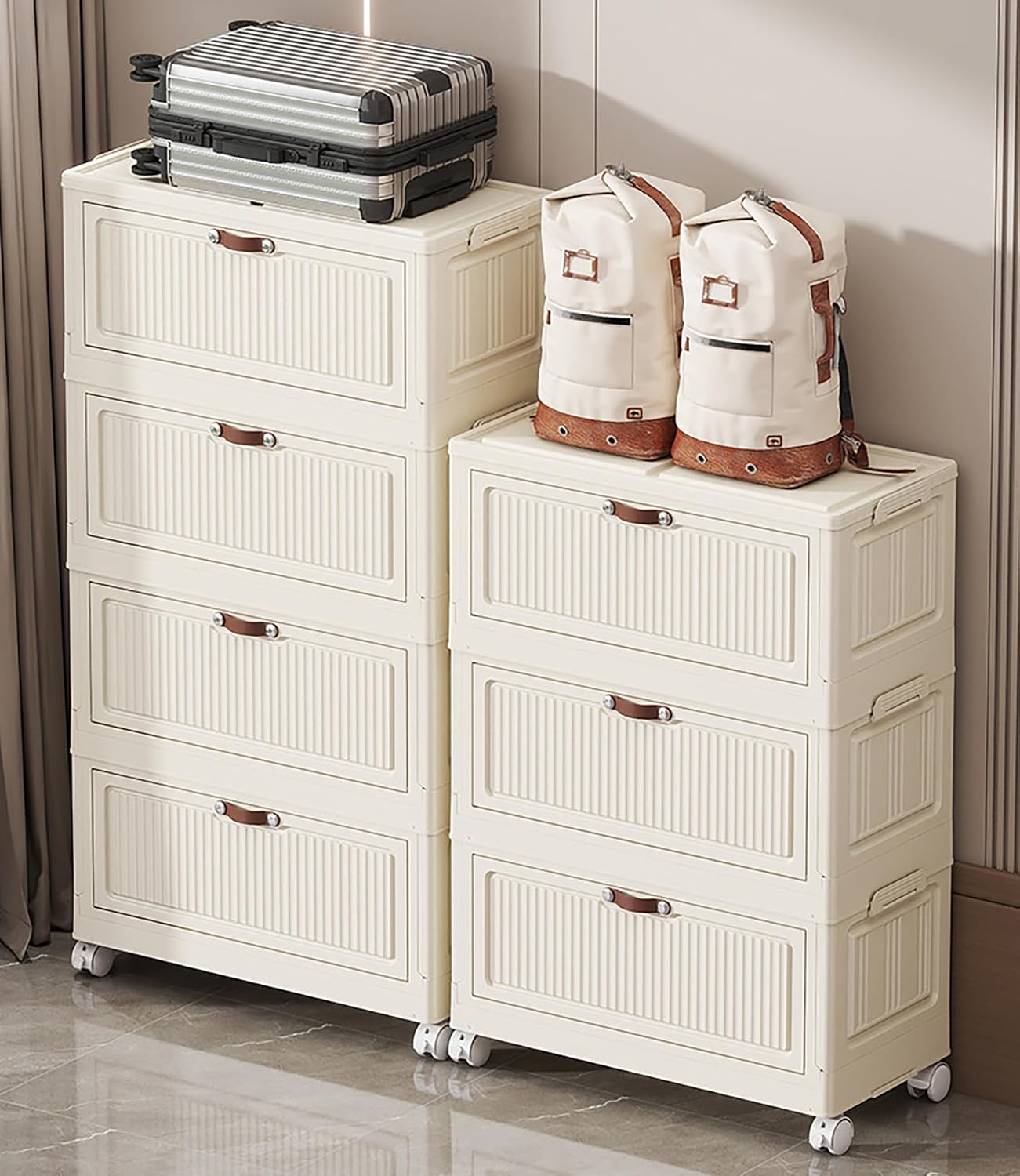 Slim Bathroom Storage Cabinet with Wheels & Drawers - White
