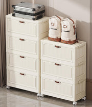 Slim Bathroom Storage Cabinet with Wheels & Drawers - White