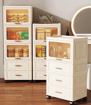 Bathroom Floor Storage Box Freestanding Box with Drawers Plastic (Beige)