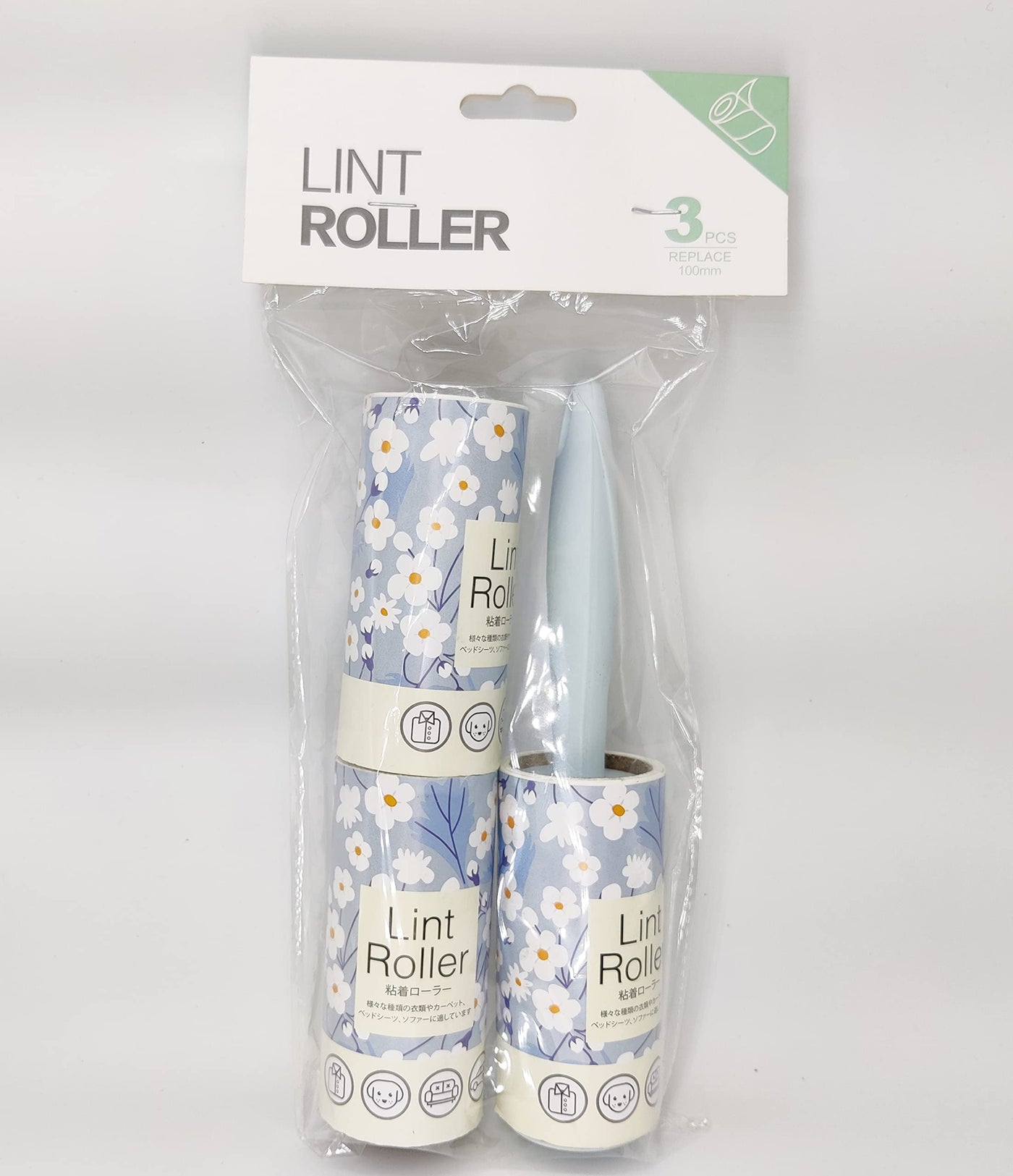 Lint Roller 10cm Sheet Set of 3 Rolls 180 Sheets, 60 Sheets Each roll- Blue Daisy