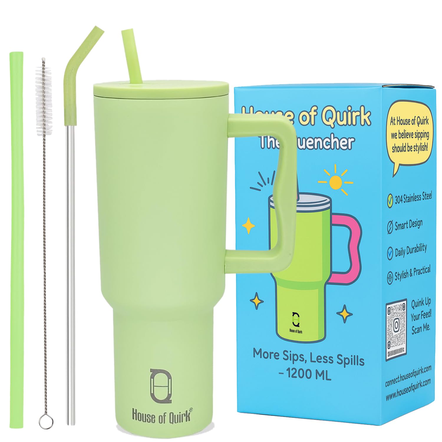Stainless Steel Vacuum Insulated Tumbler with Straw and Lid & Handle - (1200 ML)