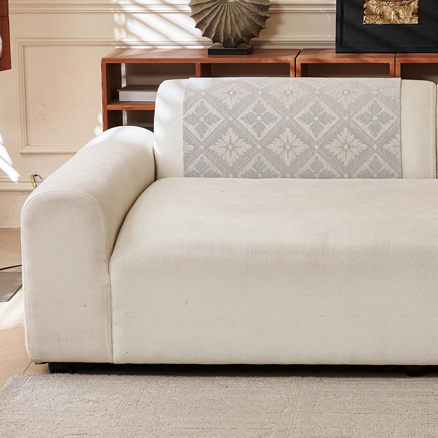 Lumen Series Chenille Jacquard Couch Cover – Quilted Non-Slip Washable Sofa (Grey)