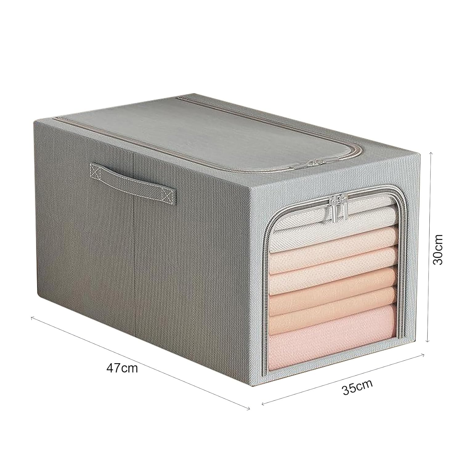 Clothes Storage Bins Quilts Storage Organizer with Metal Frame & Handle (Grey)