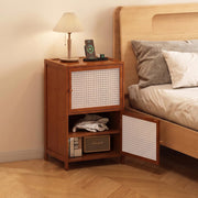 Wooden Cane Storage Cabinet with Rattan Doors - Brown