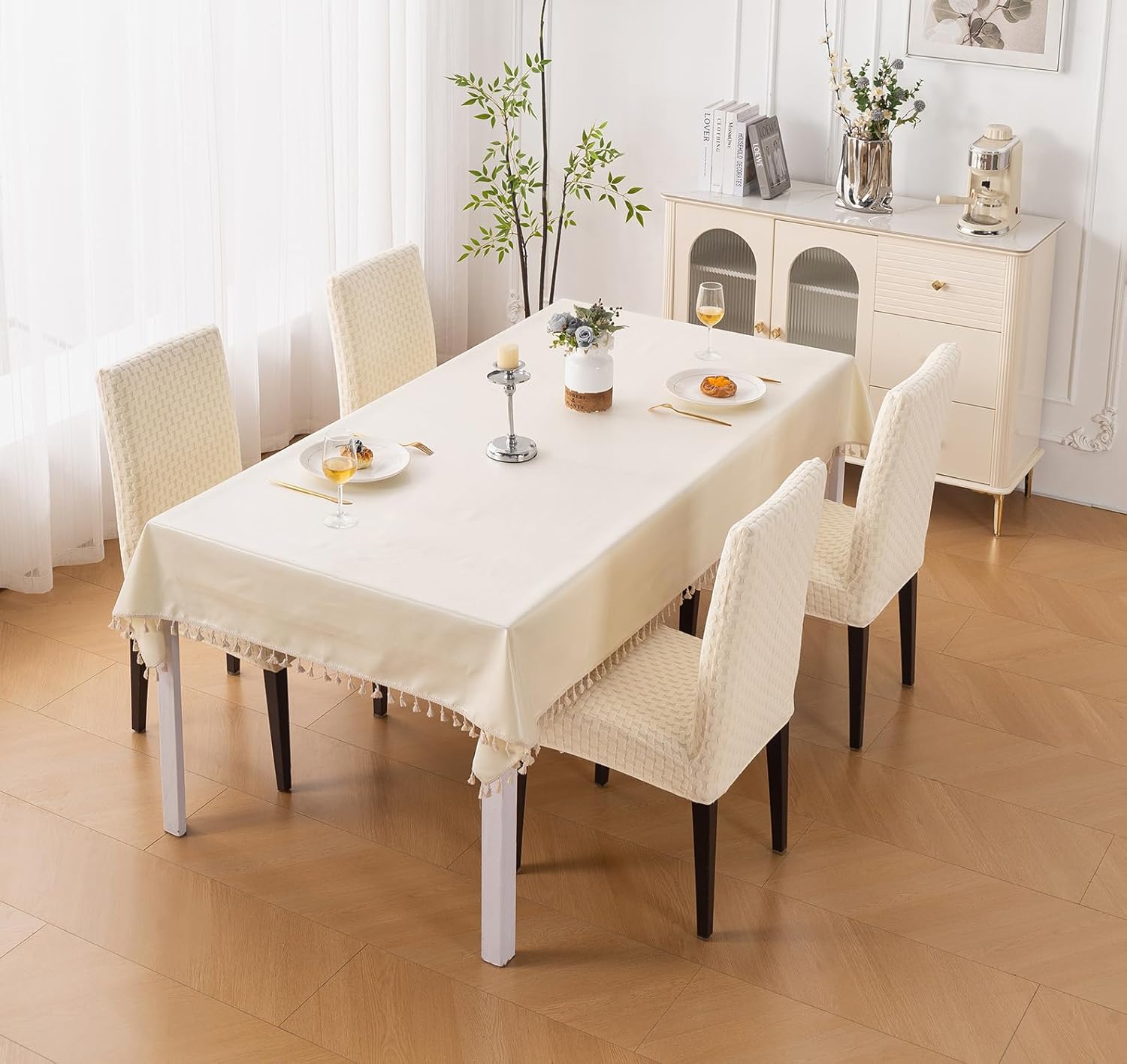 Stylish Jacquard Dining Chair Cover – 220 GSM (Beige)