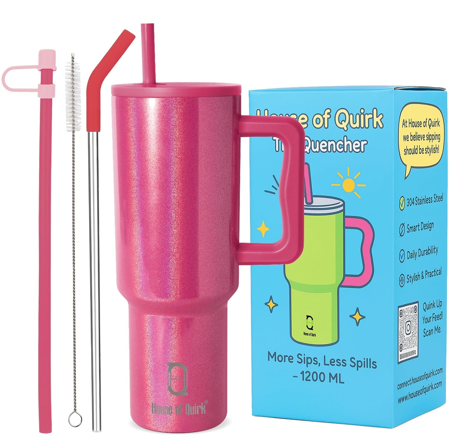 1200ML Insulated Stainless Steel Tumbler with Lid, Handle & Straws - (1200 ML)