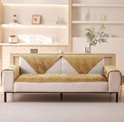 Velvet Palm Leaves Pattern Quilted Sofa Cover Set – 3-Piece Set (2 Armrest Covers 50x70cm + 1 Seat Cover) Beige