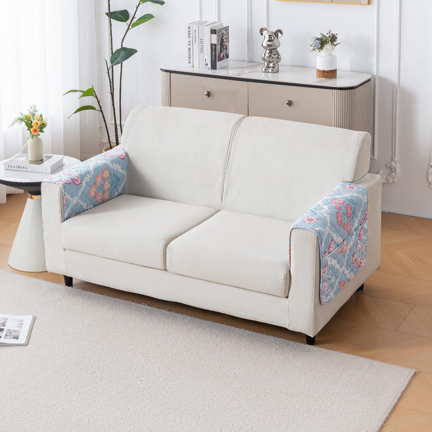 Printed Quilted Sofa Cover for 1/2/3/4 Seater Anti-Slip- Gulshan Sky