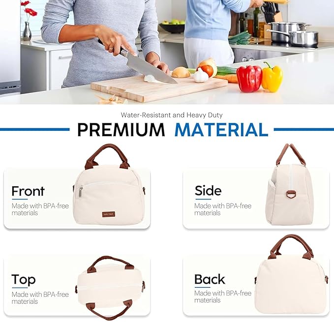 Insulated Lunch Bag for Women, Reusable Tote with Shoulder Strap