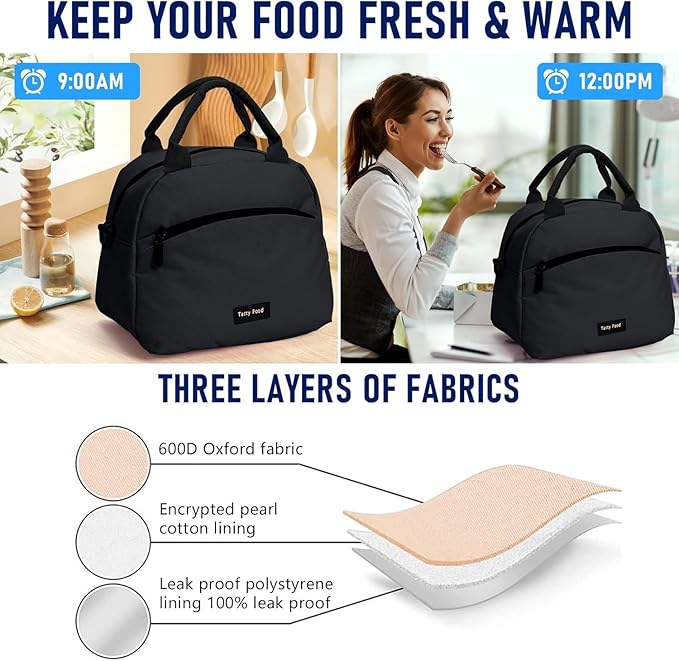 Insulated Lunch Bag for Women, Reusable Tote with Shoulder Strap