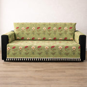 IKATRA Series Quilted Printed Sofa Cover for Indian Sofa Set with Side Pocket (Green Lotus)