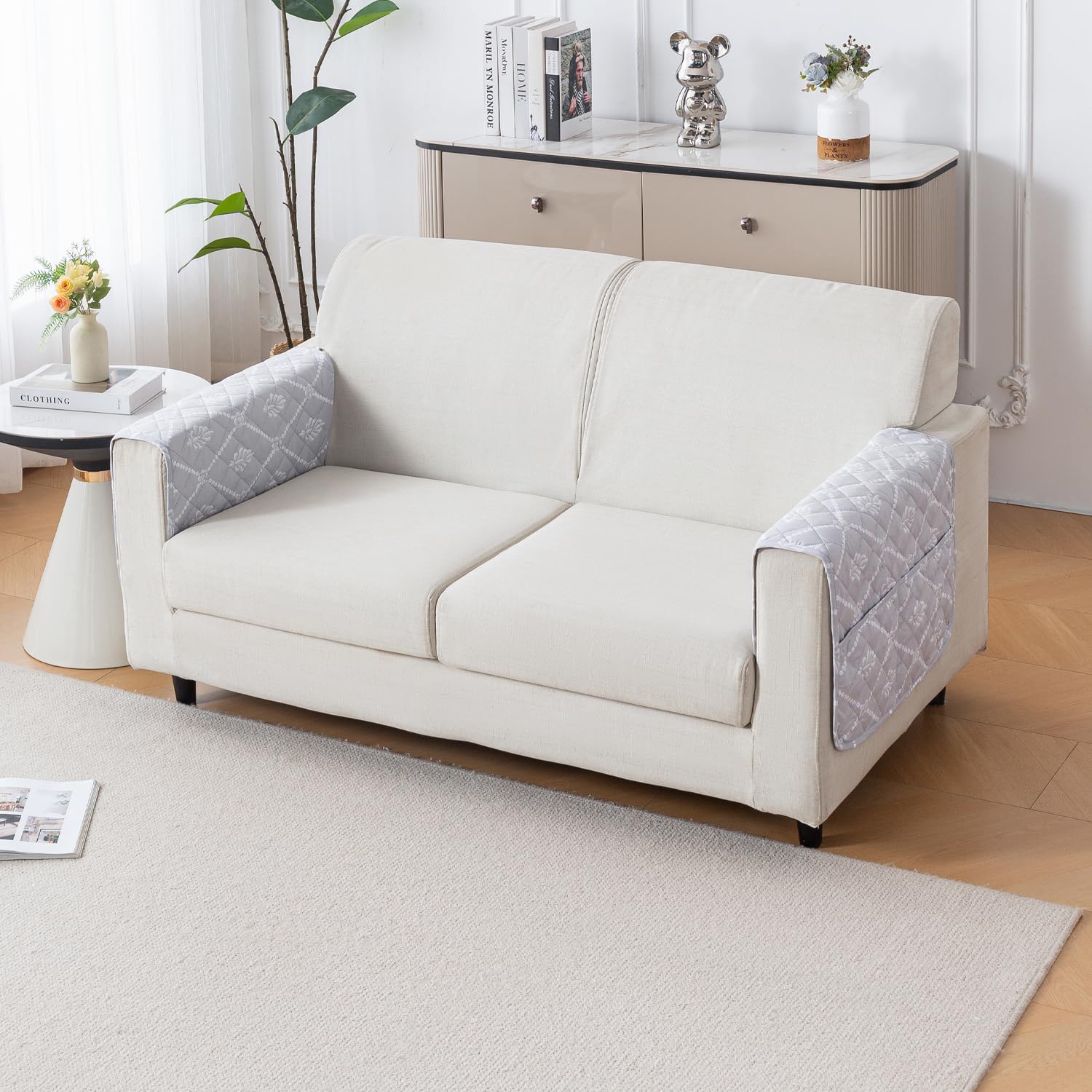 Printed Quilted Sofa Cover for 1/2/3/4 Seater Anti-Slip- Grey Canvas