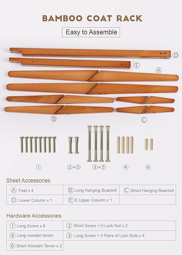 Free Standing Bamboo Coat Rack with 4 Tiers 8 Hooks Bamboo Dark Brown