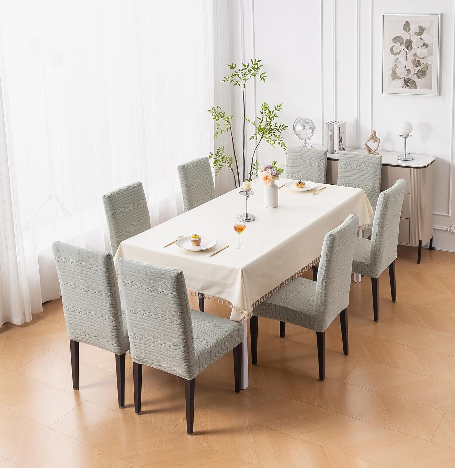 Flexible Stretch Dining Chair Cover 220 GSM Jacquard Fabric Universal Fit (Grey)