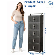 Foldable Storage Box Cart with Handle & Wheels (Black)