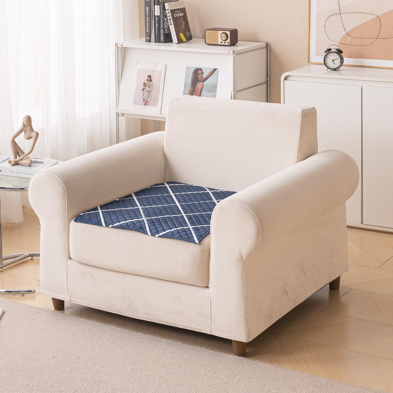 Printed Sofa Cover for Indian Sofa Set Quilted, Washable & Durable (Blue Diamond)