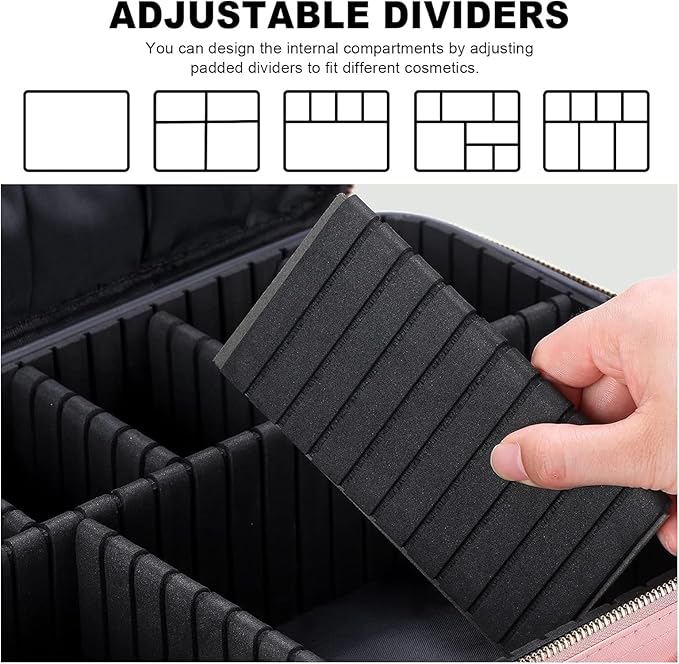 Cosmetic Storage Case with Adjustable Compartment - Rose Pink