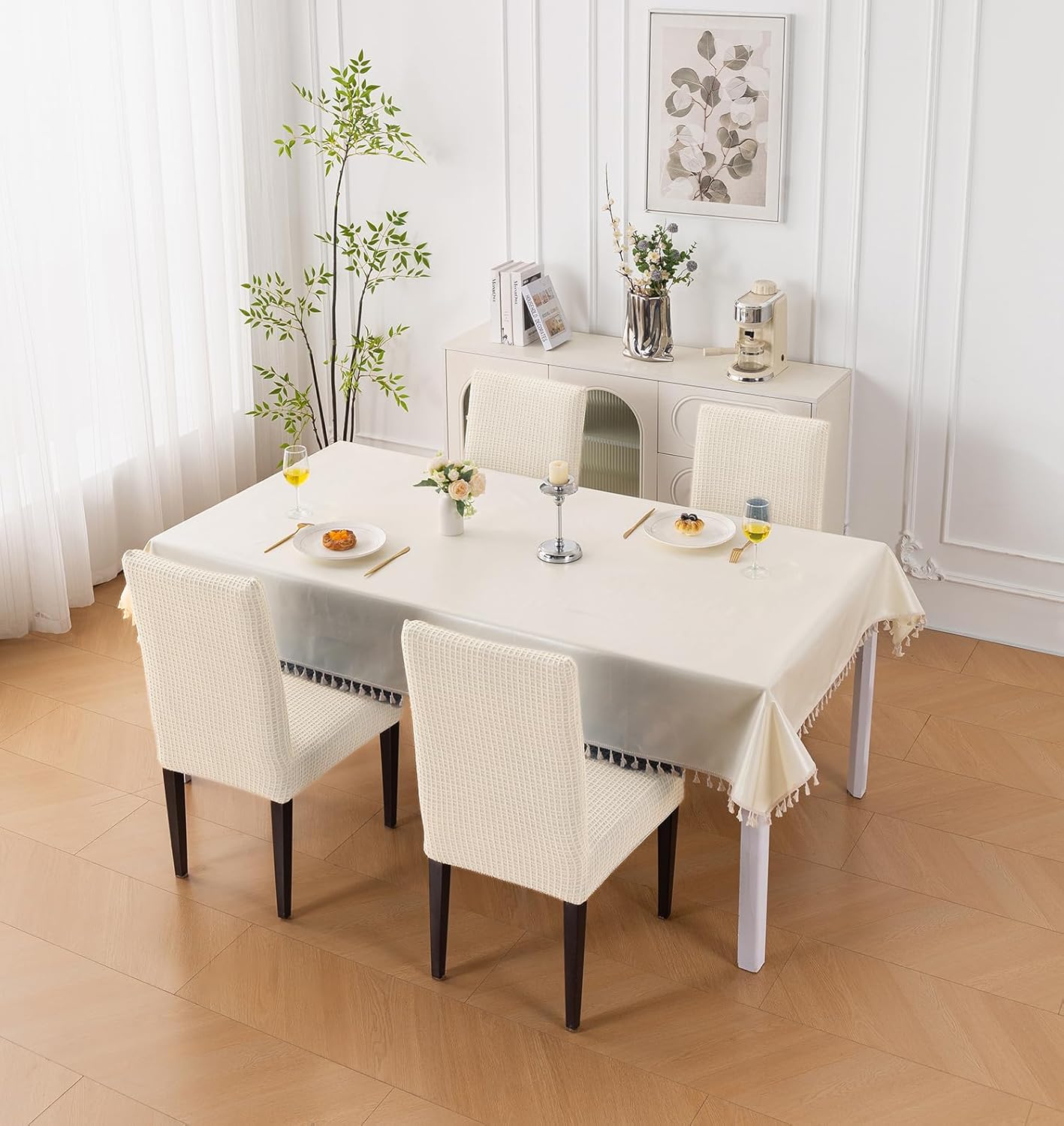 Decorative Dining Chair Cover – 220 GSM Stretch Jacquard Fabric (Beige)