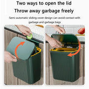 Plastic Hanging Kitchen Trash Can With Lid (9 Litre Grey)
