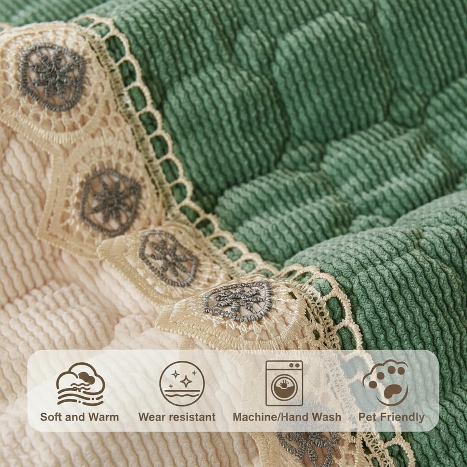 Waffle Quilt Corduroy Chenille Sofa Cover – Quilted, Non-Slip, Washable & Durable Protector (Green)