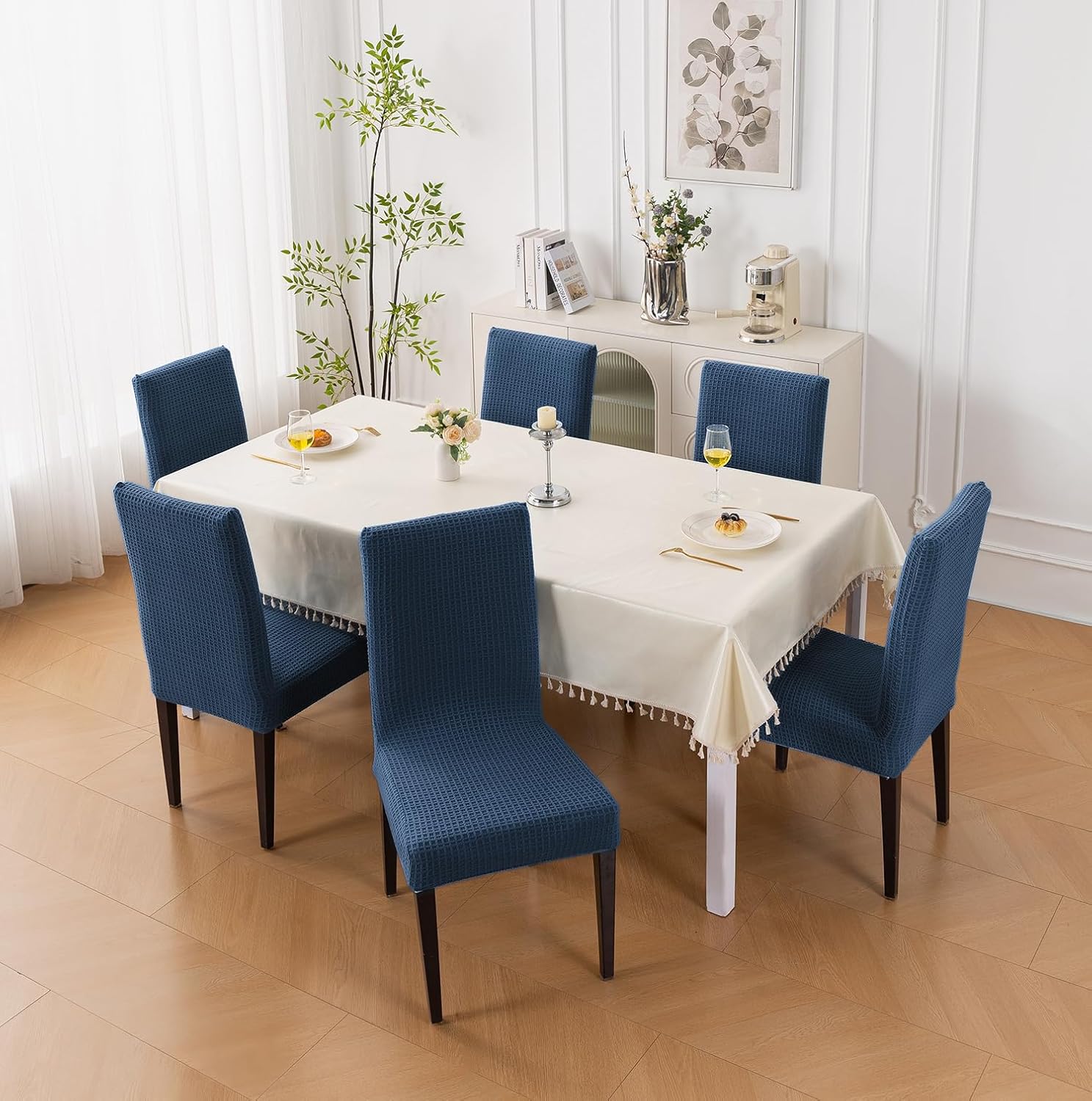 Decorative Dining Chair Cover 220 GSM Stretch Jacquard Fabric (Navy)