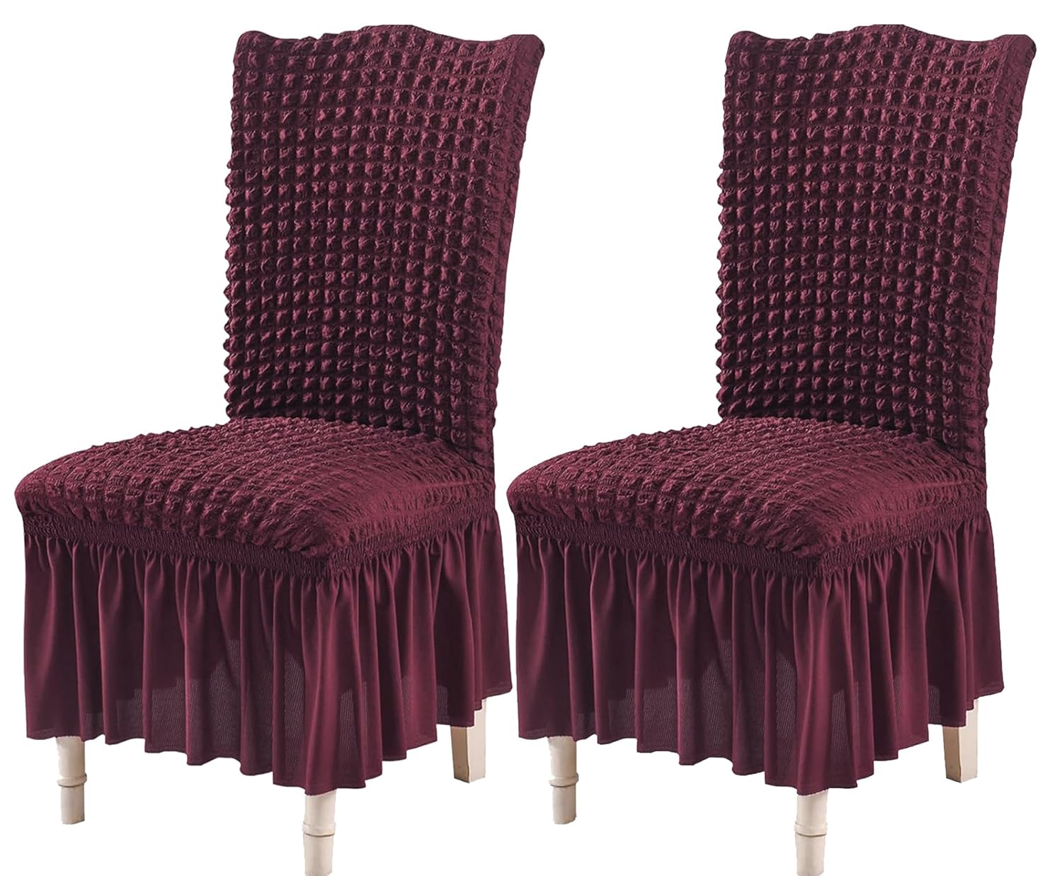 Turkish Bubble Frill Chair Cover Stretch Removable Washable Slipcover (Wine)