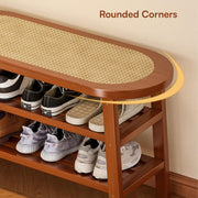 Bamboo 3-Tier Shoe Rack Bench - Brown