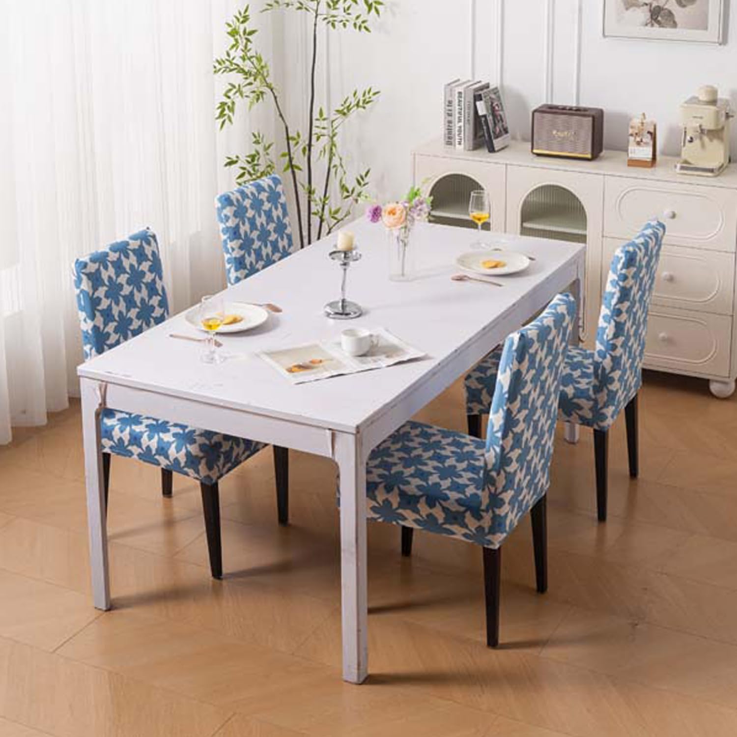 Elastic Chair Cover Stretch Removable Washable (Indigo Motif)