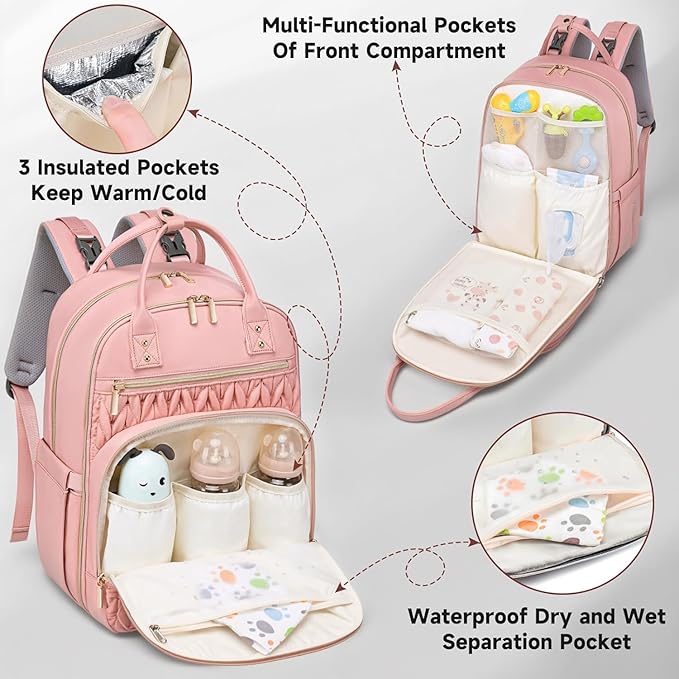 Diaper Bag Backpack for Baby – Waterproof Travel Baby Bag with Changing Pad