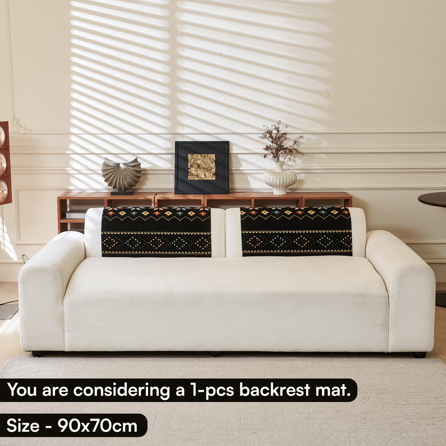 Rangoli Series Chenille Bohemia Couch Cover Quilted Non-Slip Washable Sofa Slipcover (Black)