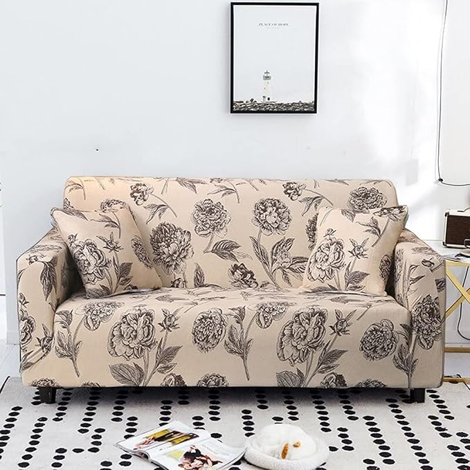 Universal Sofa Cover 140 GSM Sofa (Cream Brown Flower)