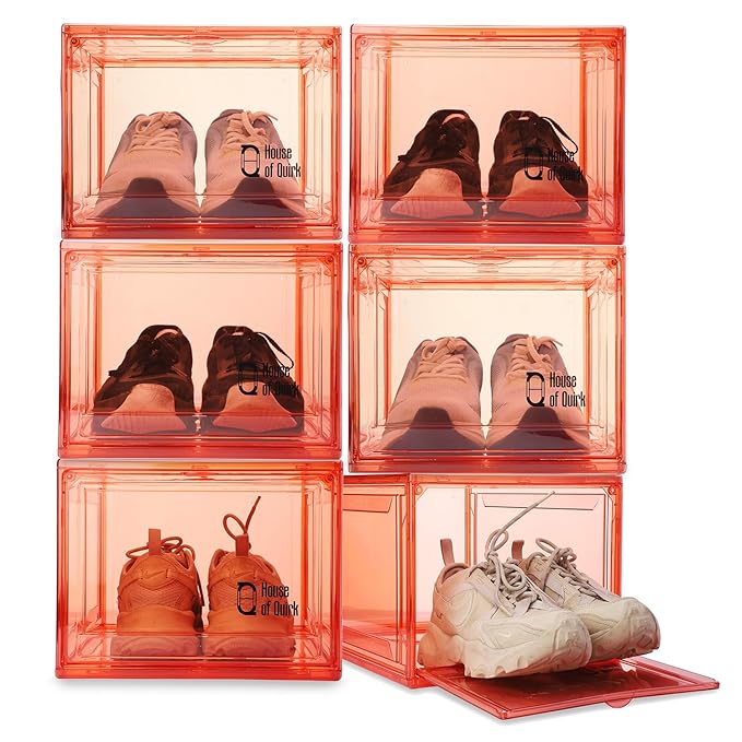 Shoe Organizer, Shoe Storage Boxes with Magnetic Door (Red)