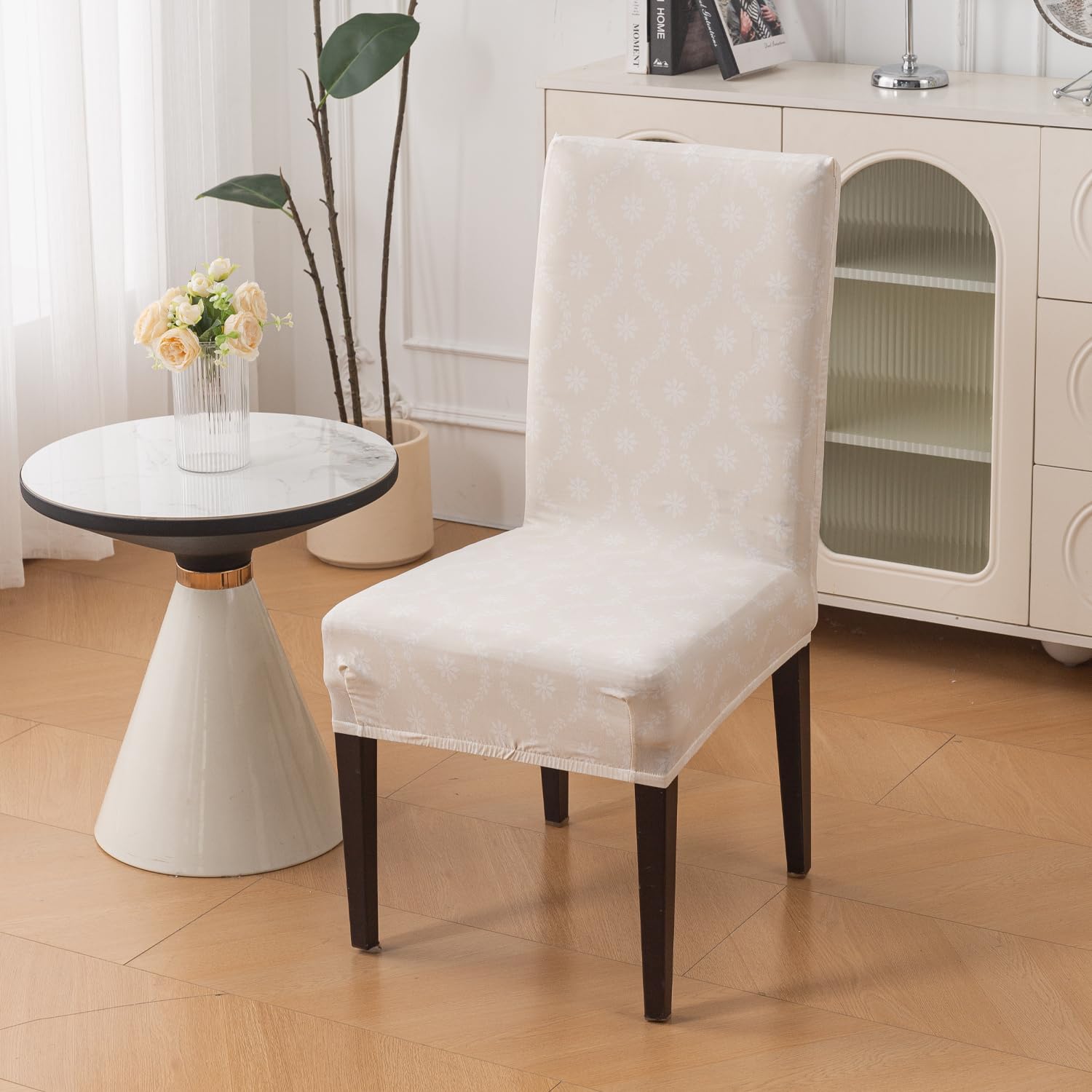 Elastic Chair Cover Stretch Removable Washable (Beige Blossom)