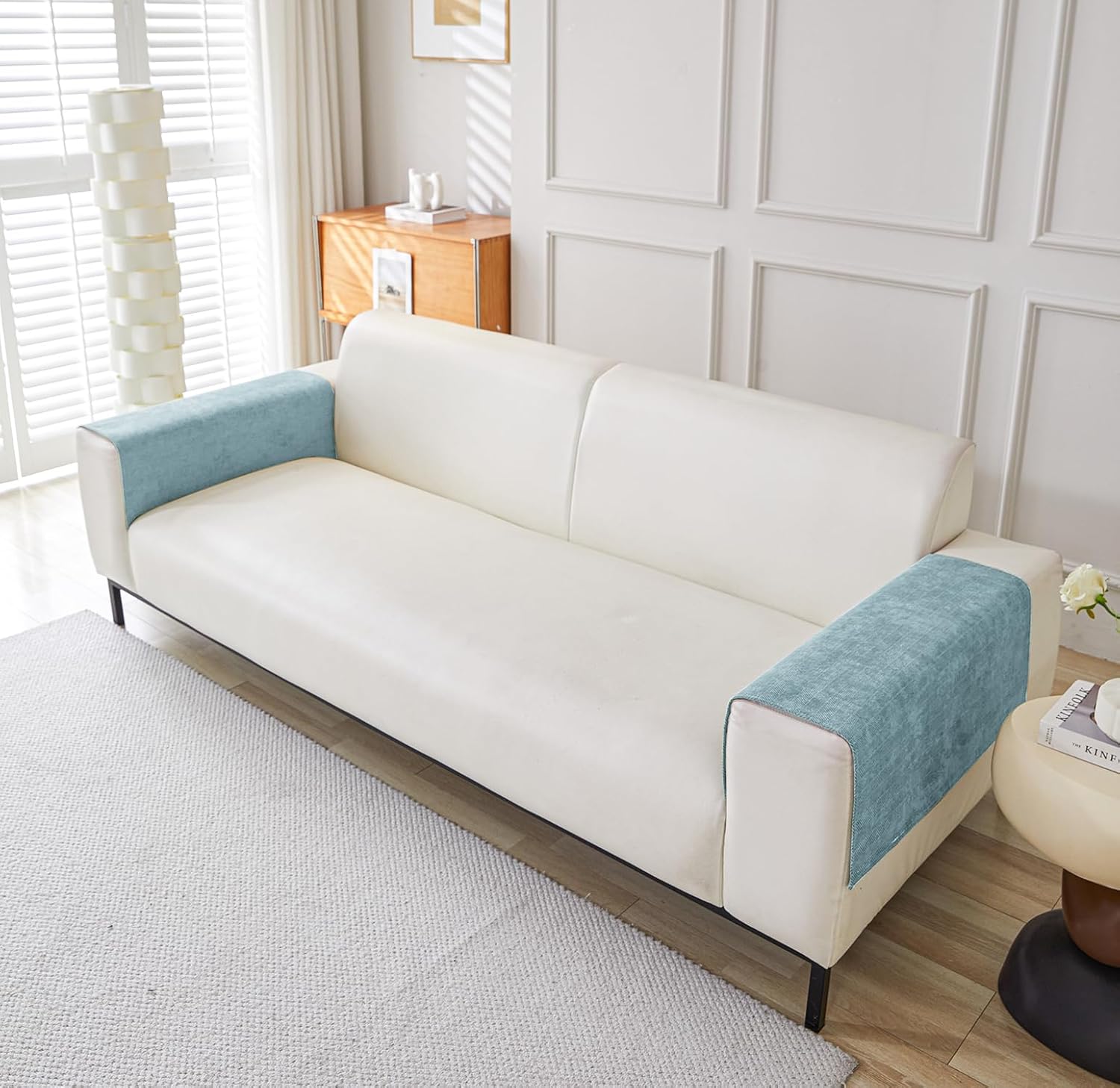 Herringbone Chenille Sofa Cover Set – 3 Pcs (2pc Armrest Covers 50x70cm + 1pc Seat Cover) Blue