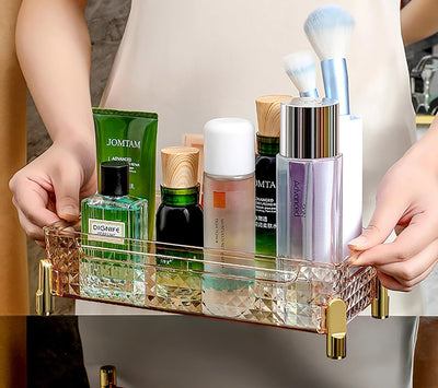 Makeup Brush holder ,Acrylic Drawers Makeup Organizer,Jewelry Storage - (Gold)