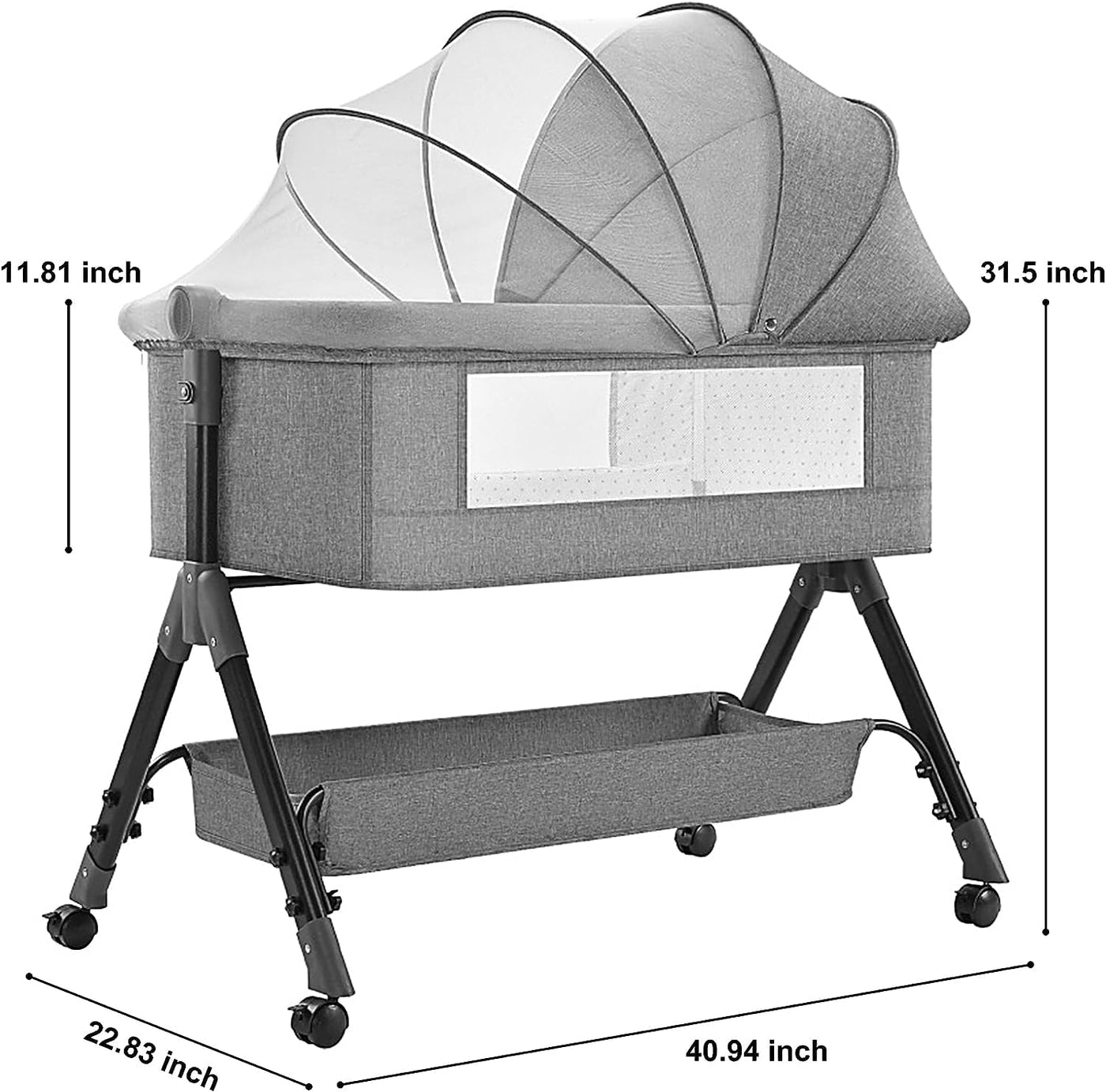 3 in 1 Baby Bed Portable Bassinet for Newborn Infant Baby with Storage Basket - (Charcoal)